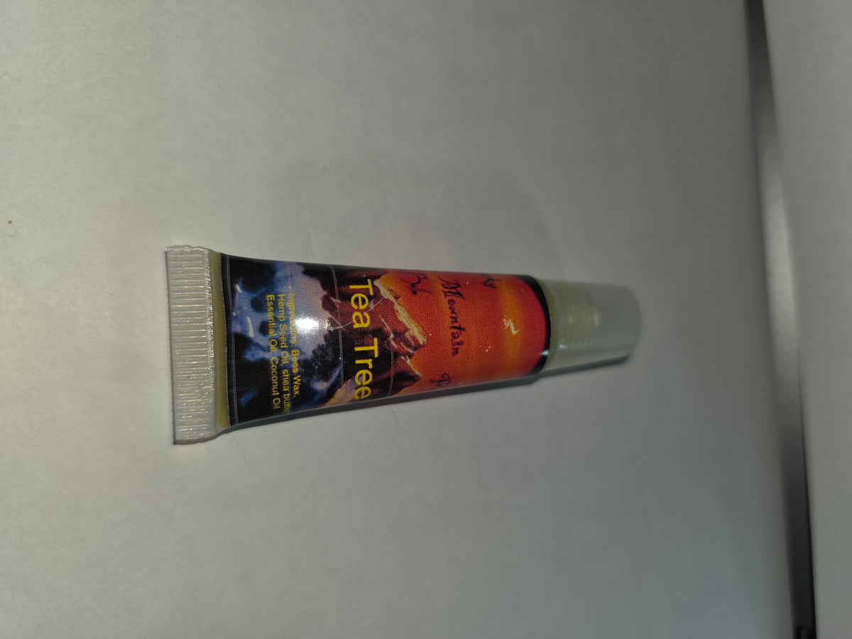 Tea Tree Lip Balm squeeze tube with cap closed